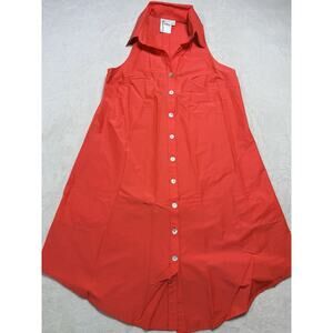 Finley Audio Techno Blend Sleeveless Button Front Tunic Shirt Coral Citrus Sz Sm